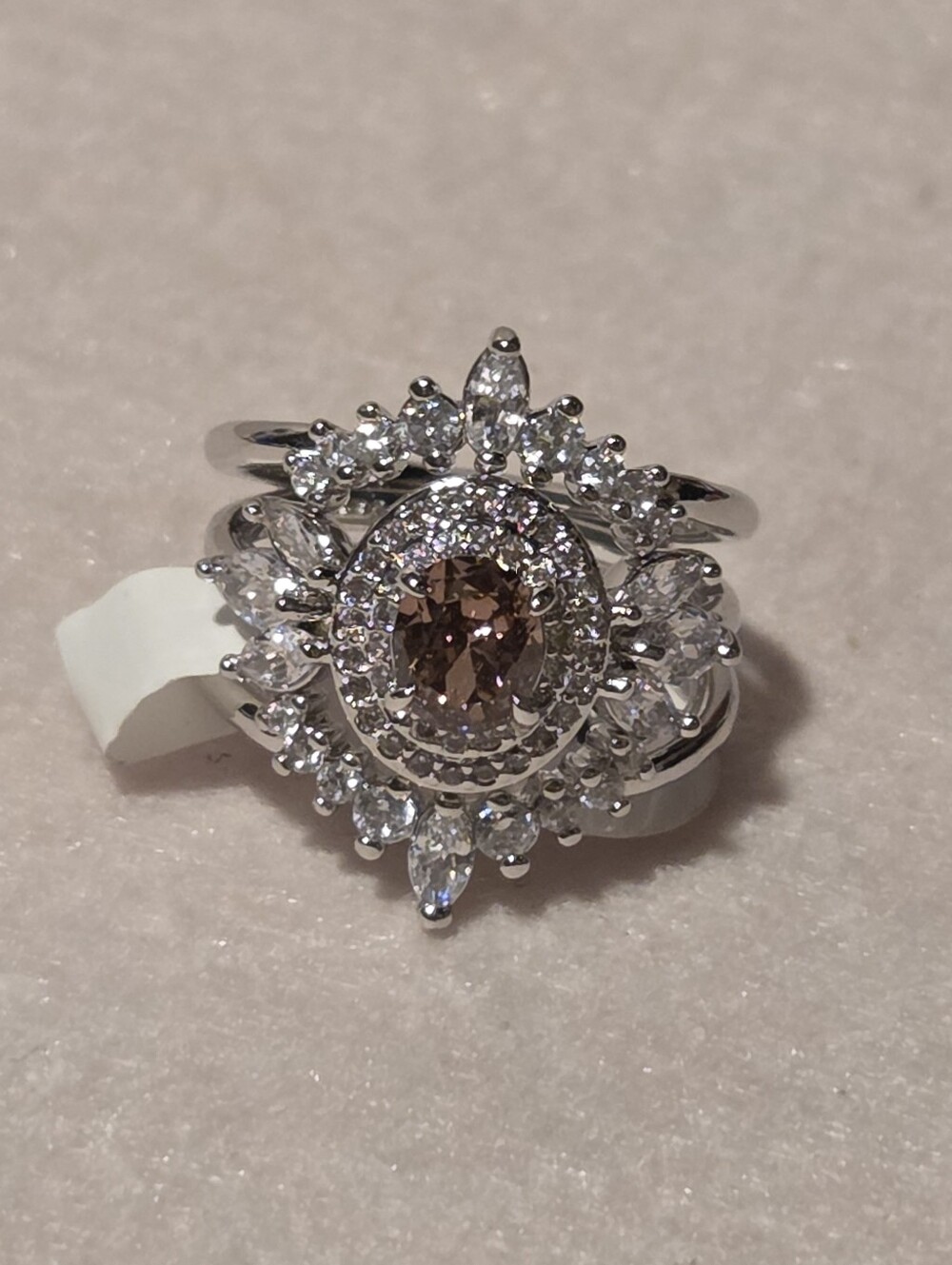 SIZE 5 Halo Ring with Lt. Rhodolite Cubic Zirconia Centerstone & Clear Accents